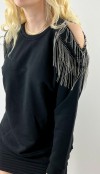 Shoulder detailed black blouse