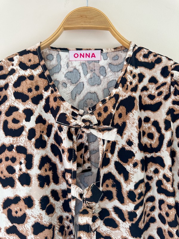 Leopard print frilled blouse