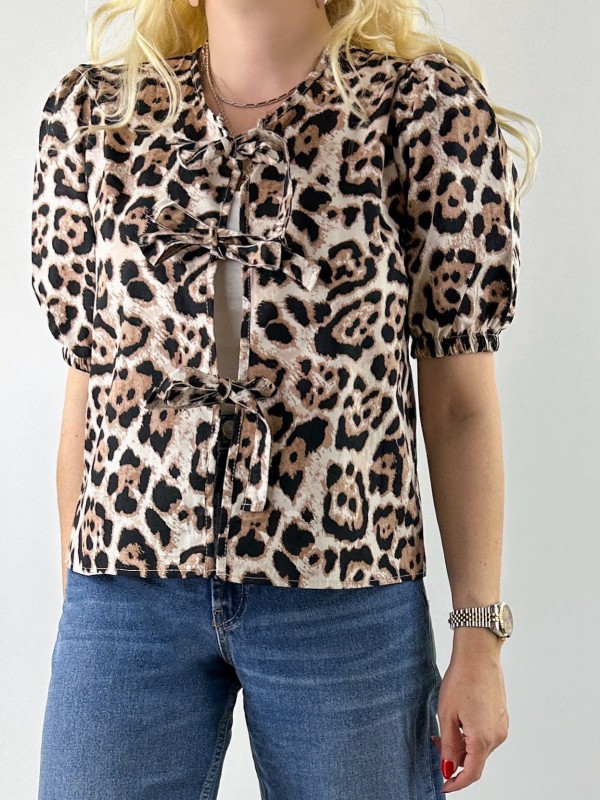 Leopard print frilled blouse