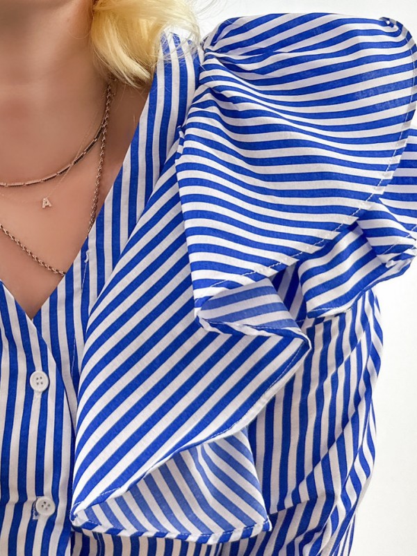 Frilled blue striped shirt