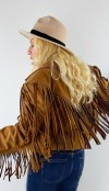 Embroidery detailed suede fringed jacket