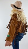 Embroidery detailed suede fringed jacket